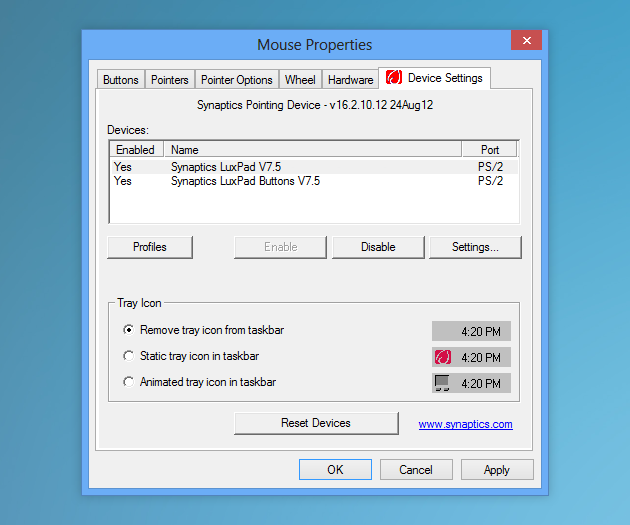 enabling touchpad windows 8